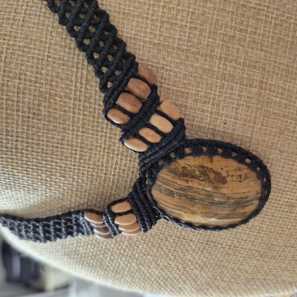 Macrame Thread Elephants Skin Jasper Pendant Gemstone Handmade Ethnic Necklace - Picture 3 of 8